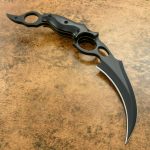 Beautiful Custom Handmade Black Powder Coated Karambit Style Hunting Knife Handle Micarta