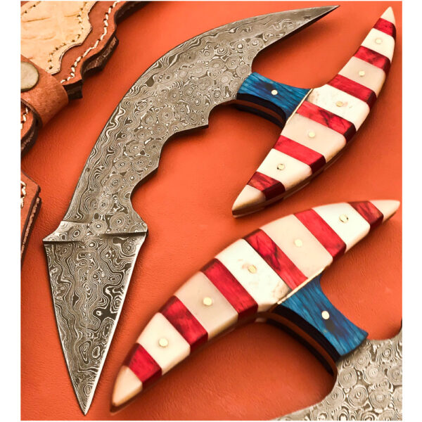 Sizzling Custom Handmade Damascus Steel Hunting Knife Handle USA Flag Design Bone & Wood