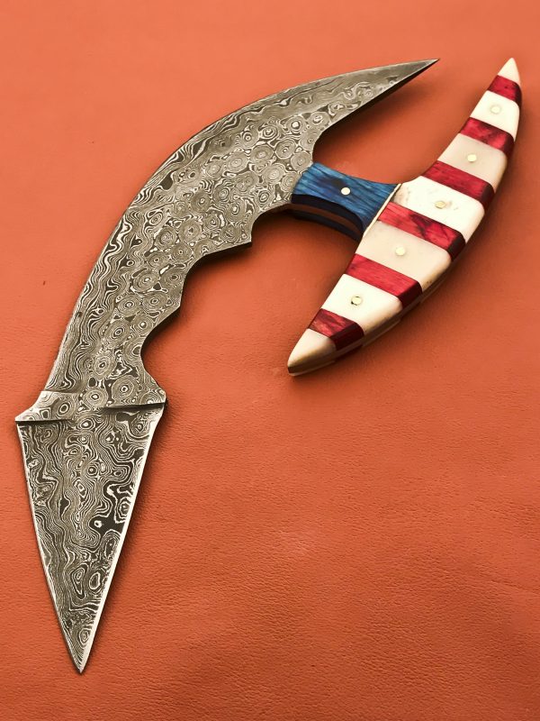 Sizzling Custom Handmade Damascus Steel Hunting Knife Handle USA Flag Design Bone & Wood - Image 6