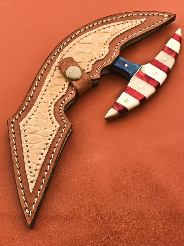 Sizzling Custom Handmade Damascus Steel Hunting Knife Handle USA Flag Design Bone & Wood - Image 10