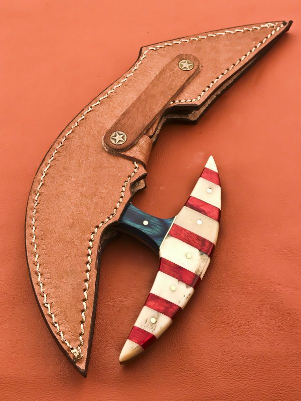 Sizzling Custom Handmade Damascus Steel Hunting Knife Handle USA Flag Design Bone & Wood - Image 11