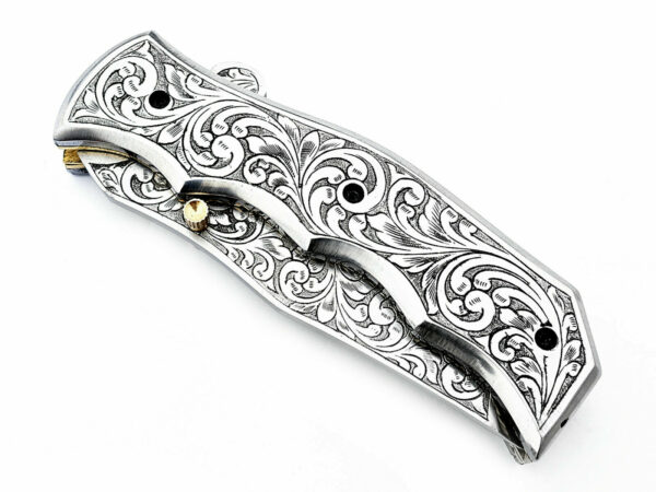 Beautiful Custom Handmade Engraved Pocket Tracker Folding Knife - Image 8