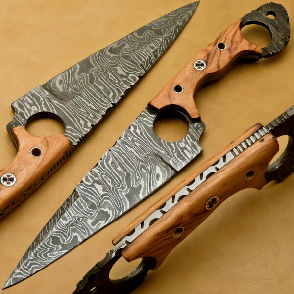 Beautiful Custom Handmade Damascus Steel Hunting Knife Handle Olive Wood