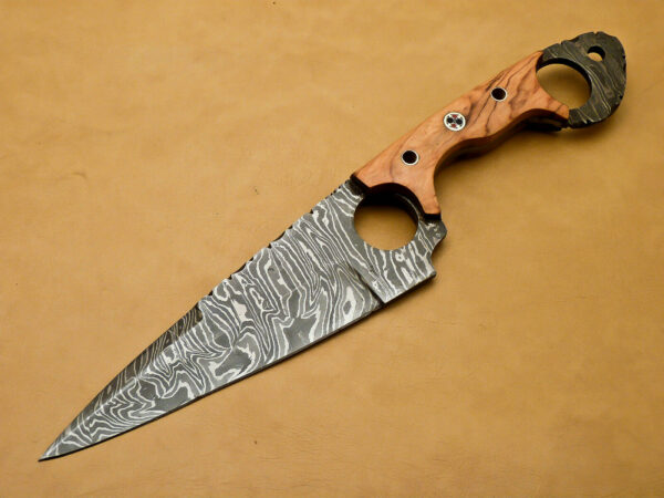 Beautiful Custom Handmade Damascus Steel Hunting Knife Handle Olive Wood - Image 2