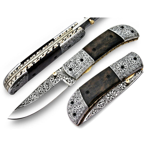 Beautiful Custom Handmade Engraved Pocket Folding Knife Color Bone Handle