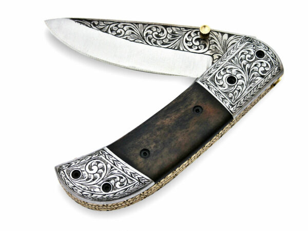 Beautiful Custom Handmade Engraved Pocket Folding Knife Color Bone Handle - Image 8