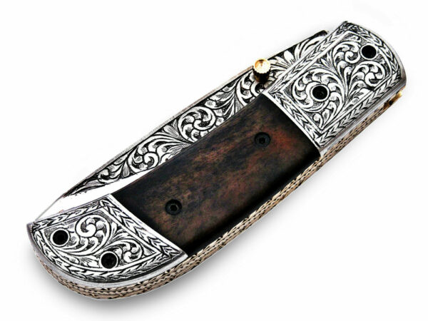 Beautiful Custom Handmade Engraved Pocket Folding Knife Color Bone Handle - Image 5