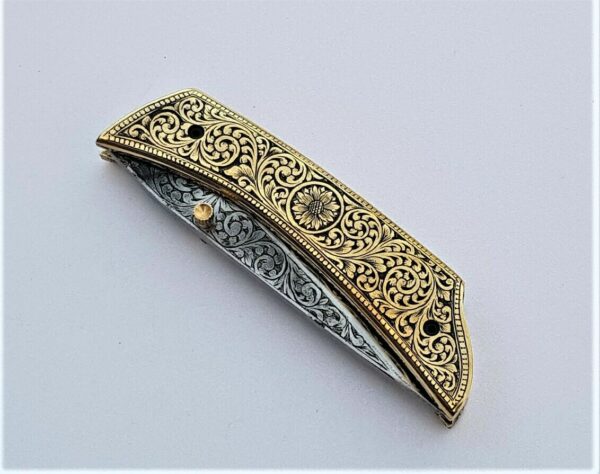 Beautiful Custom Handmade Pocket Folding Knife Handle Engraved Brass - Image 4