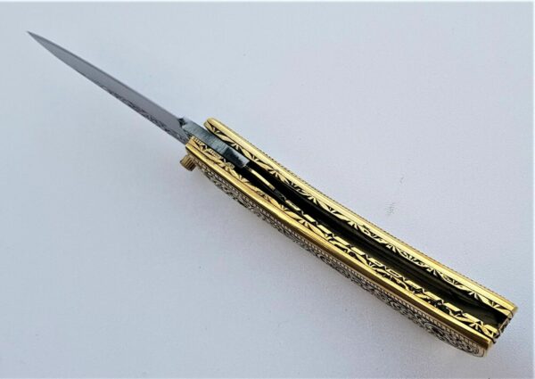 Beautiful Custom Handmade Pocket Folding Knife Handle Engraved Brass - Image 8