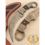 Beautiful Custom Handmade Damascus Steel Karambit Knife Handle Damascus With Bull Horn