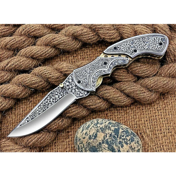 Beautiful Custom Handmade Engraved Pocket Folding Knife