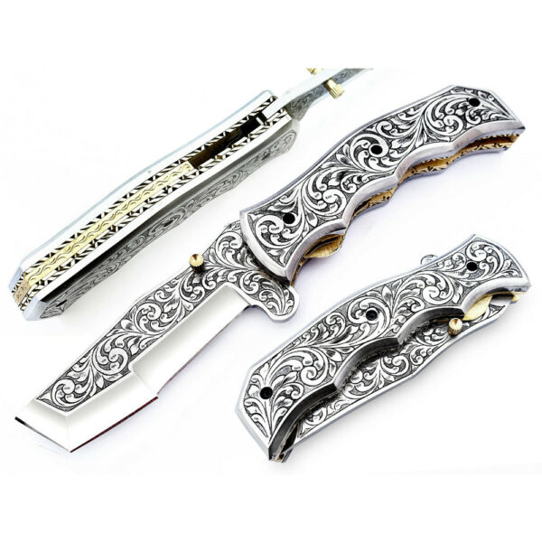 Beautiful Custom Handmade Engraved Pocket Tracker Folding Knife