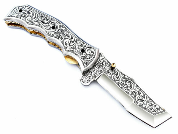 Beautiful Custom Handmade Engraved Pocket Tracker Folding Knife - Image 4