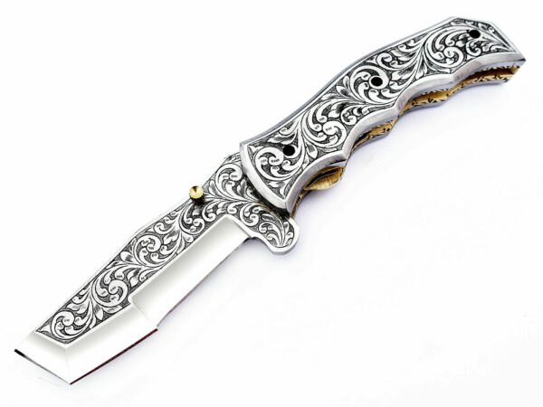 Beautiful Custom Handmade Engraved Pocket Tracker Folding Knife - Image 7