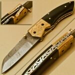 Beautiful Custom Handmade Fixed Sharp Blade Damascus Steel Folding Knife Handle Bull Horn with Brass Clip