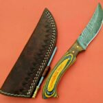 Sizzco Custom Handmade Damascus Steel Skinner Camping Knife Handle Hard Wood