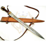 Sizzco Custom Hand Forged Damascus Steel Dagger Sword-Natural Wood