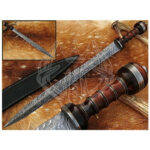 Sizzco Custom Hand Forged Damascus Steel Dagger Sword-Natural Wood