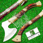 Beautiful Custom D2 Full Tang Art Hatchet Tomahawk Axe Handle Engraved Brass, Best Gift for Birthday, Anniversary