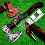 Beautiful Custom Hand Crafted Wood Handle Carbon Steel Viking Acid Etching Axe, Best Gift for Birthday, Anniversary