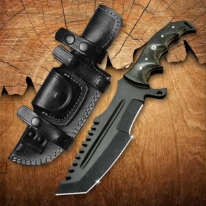 Black Powder Coated Custom Handmade 11" D2 Steel Tracker Knife with Micarta Handle